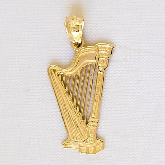 14k Yellow Gold Musical Instrument Harp Pendant