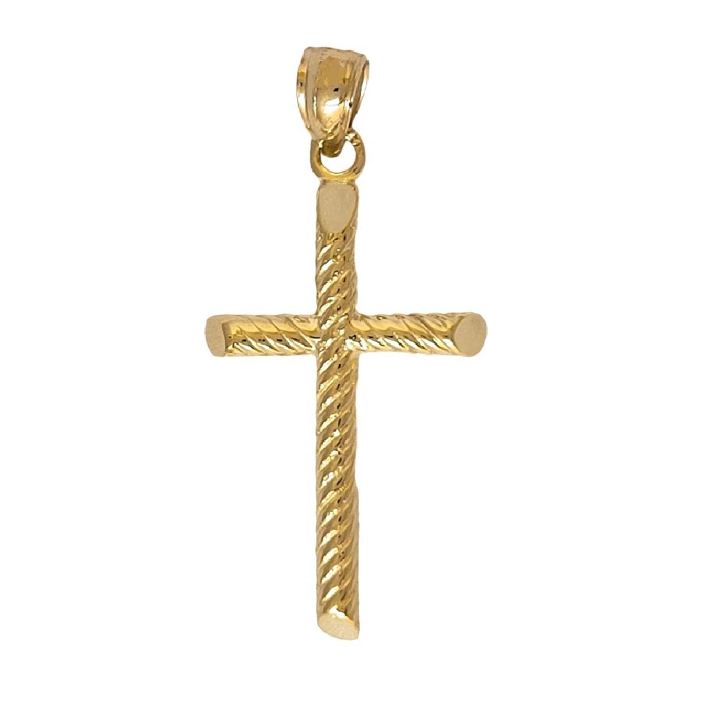 14k Yellow Gold Textured Cross 3D Solid Pendant