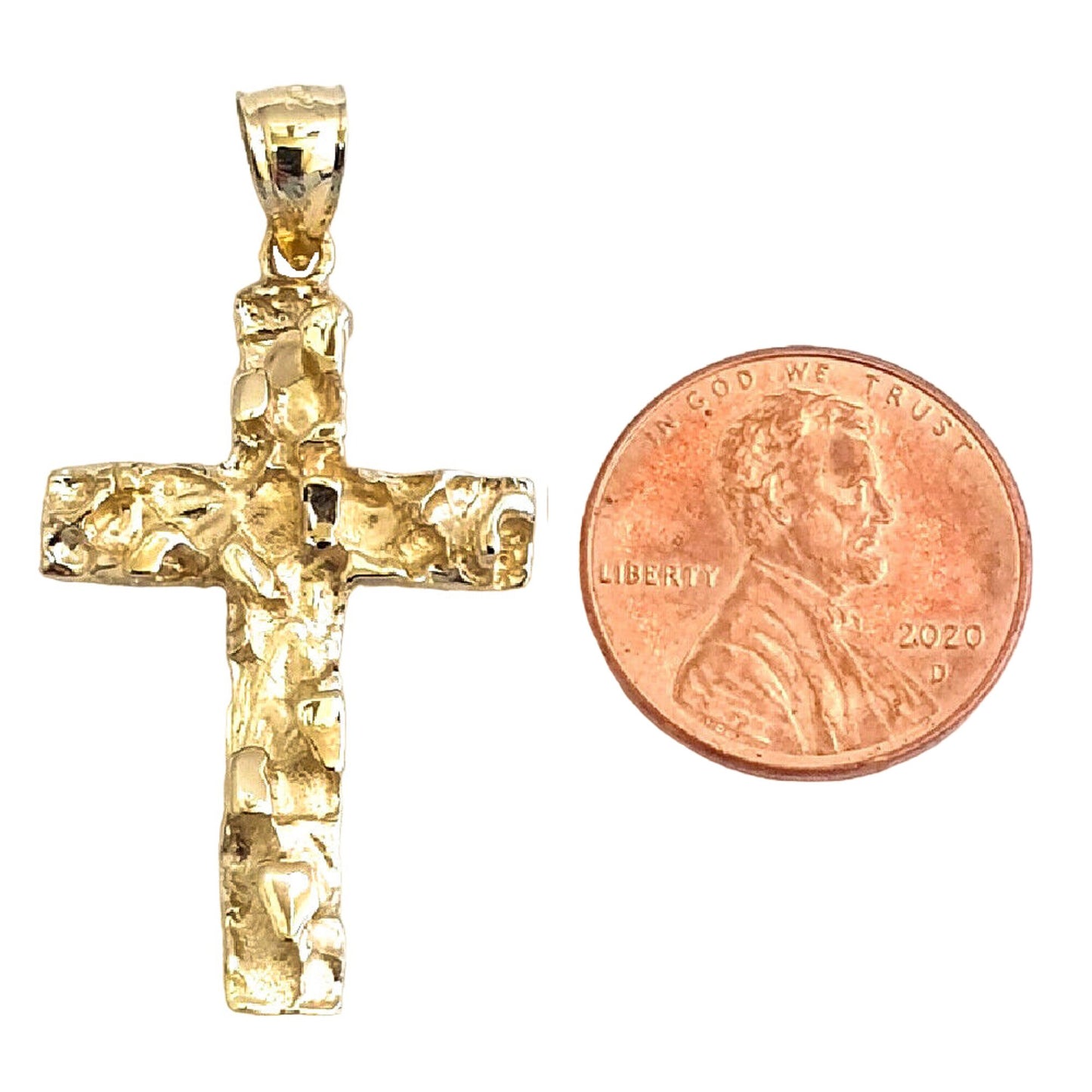 14K Yellow Gold Nugget Cross Pendant