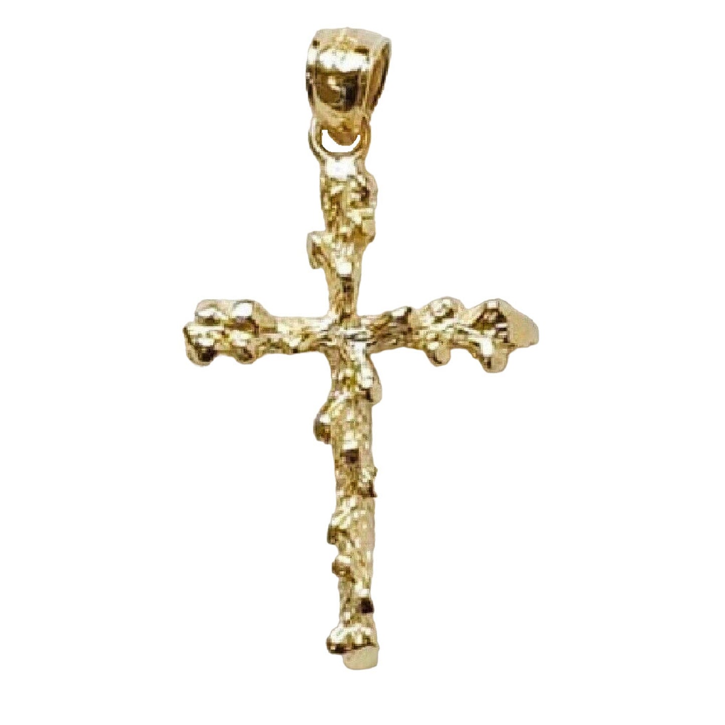 14K Yellow Gold Nugget Cross Solid Pendant