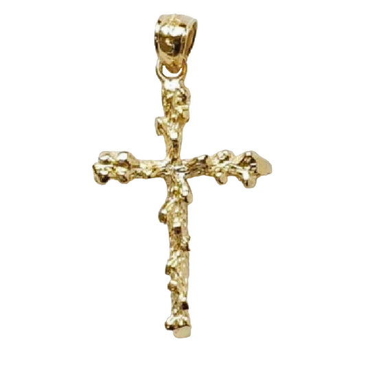 14K Yellow Gold Nugget Cross Solid Pendant
