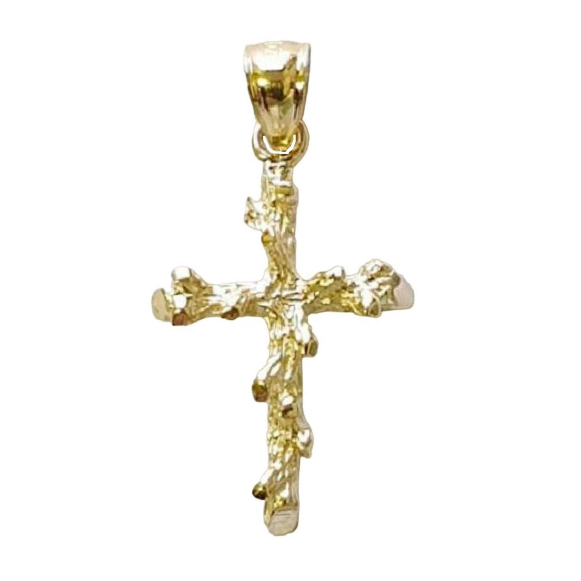 14K Yellow Gold Nugget Solid Cross Pendant