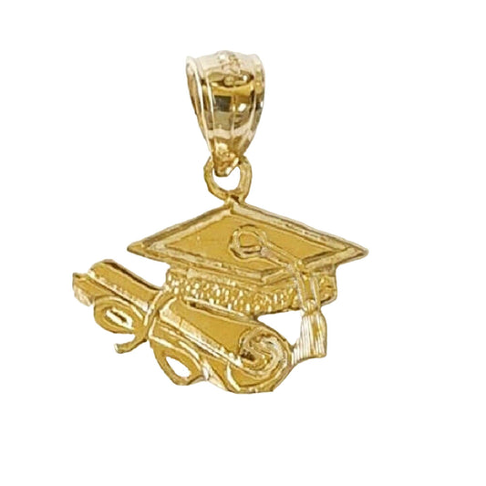 14K Yellow Gold Graduation Cap Hat Diploma Pendant
