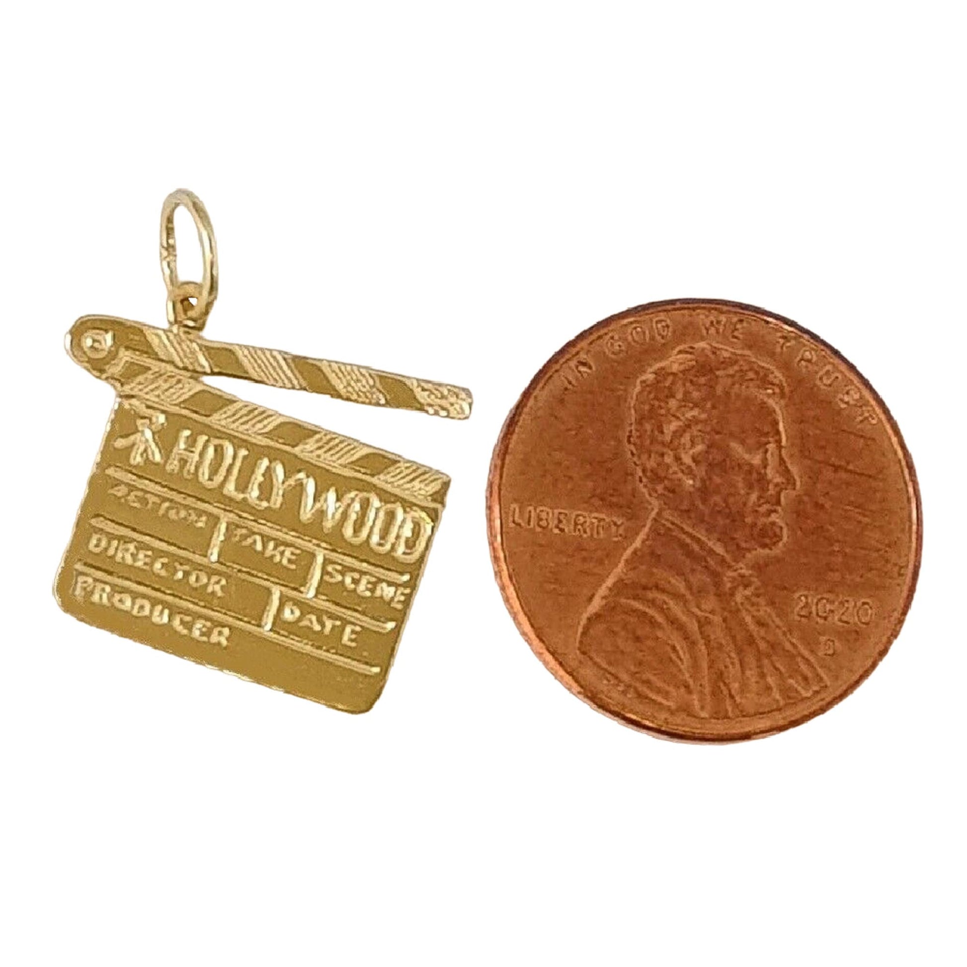 14K Yellow Gold Directors Action Movie Clap Board Pendant