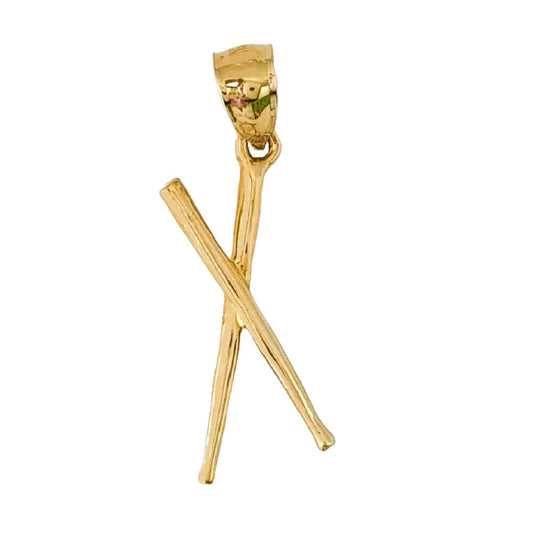 14K Yellow Gold Drum Sticks 3D (3 Dimensional) Solid Pendant