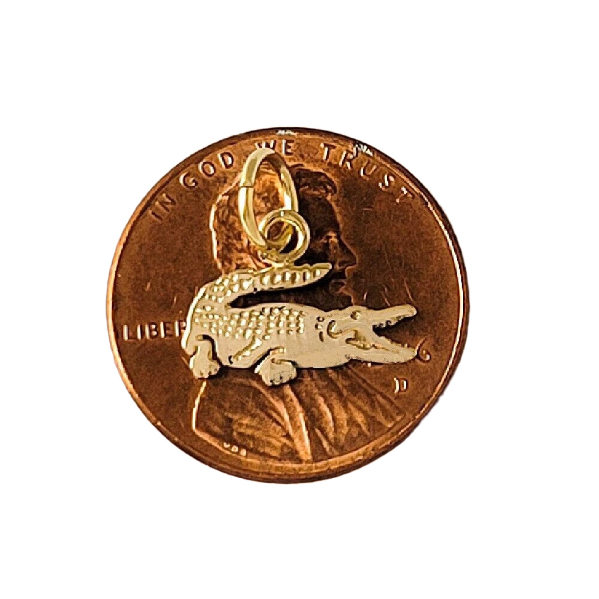 Small 14K Yellow Gold Alligator Crocodile Pendant Charm