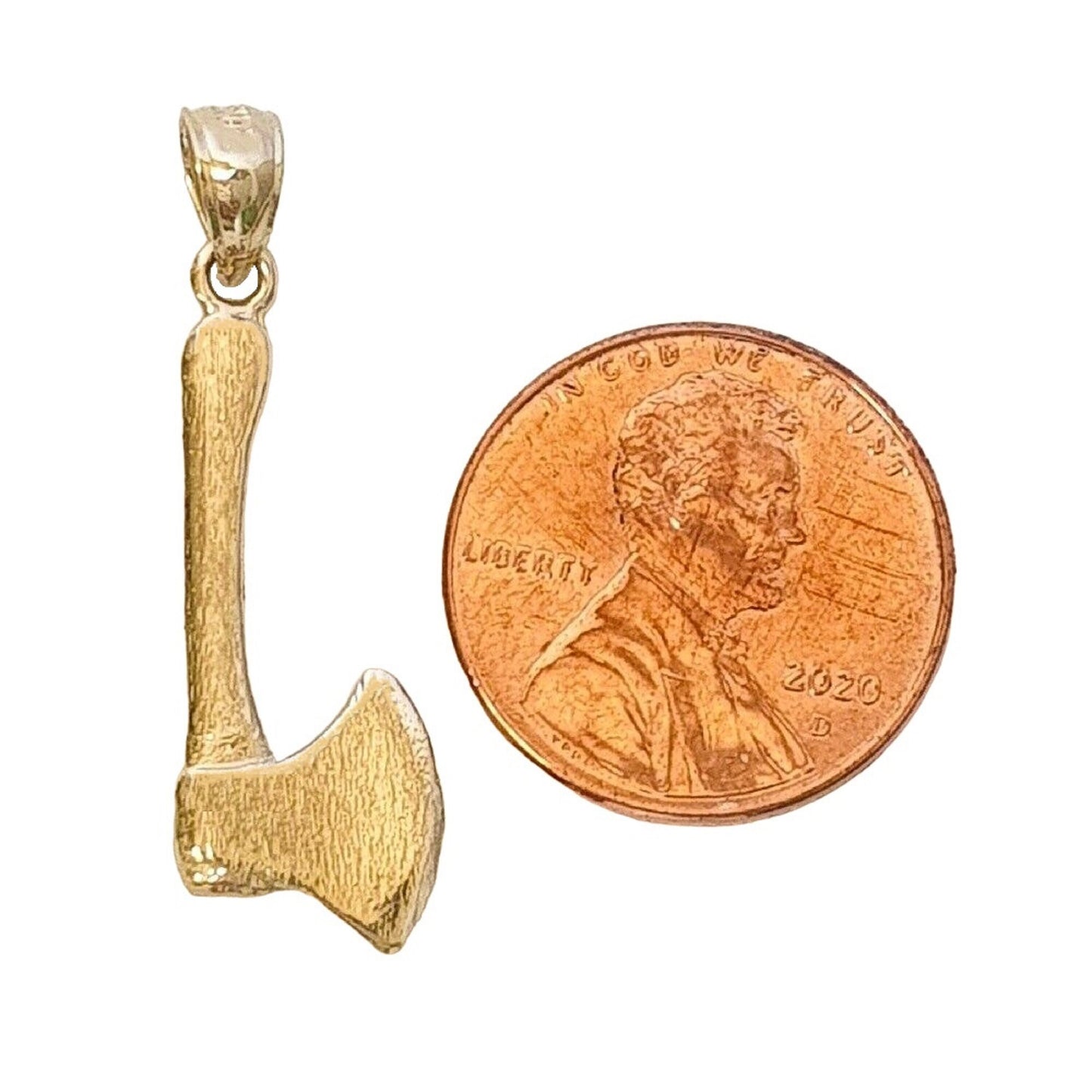 14K Yellow Gold Axe 3D Solid Pendant