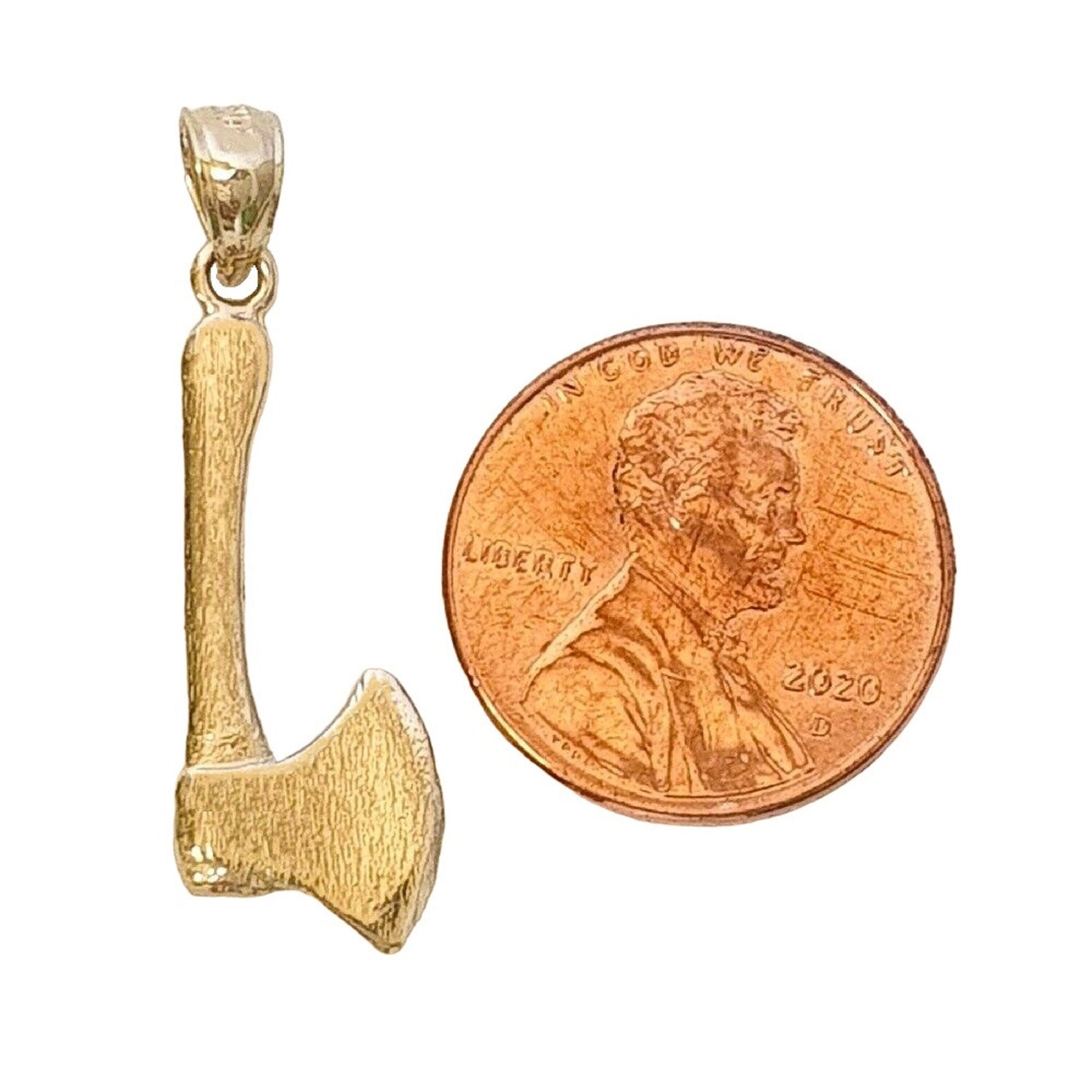 14K Yellow Gold Axe 3D Solid Pendant