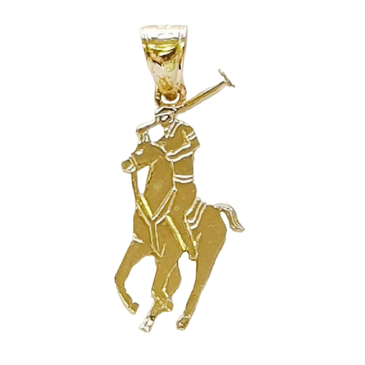 14K Yellow Gold Jockey on Horse Polo Sport Pendant