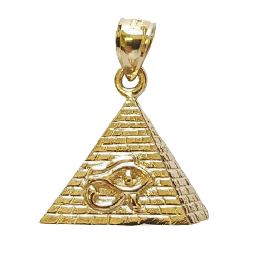14K Yellow Gold Eye of Horus Egyptian Pyramid Pendant