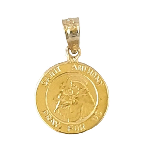 14K Yellow Gold 7/16 inch (11 mm) round Saint Anthony Pray For Us Pendant