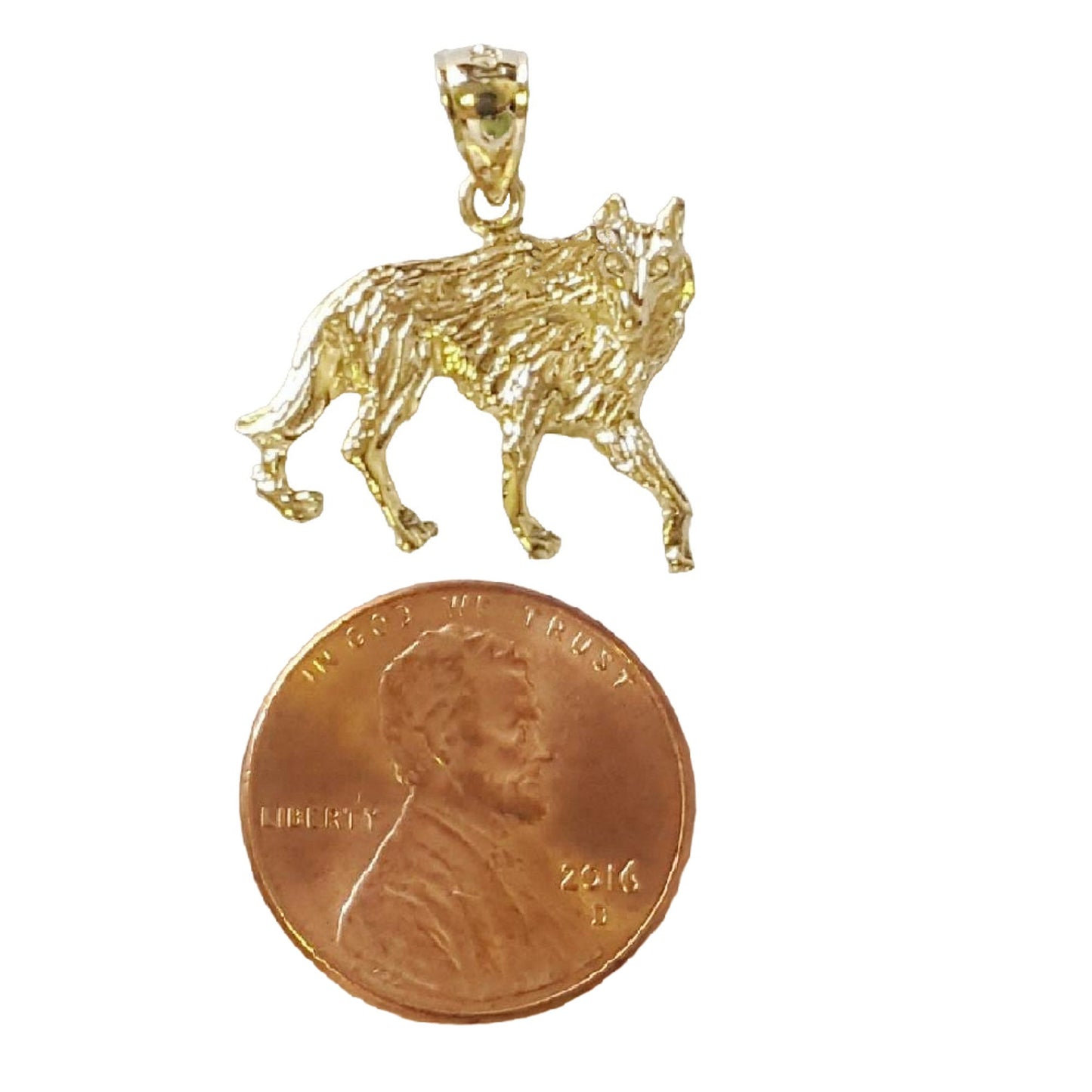 14K Yellow Gold Coyote Wolf Pendant