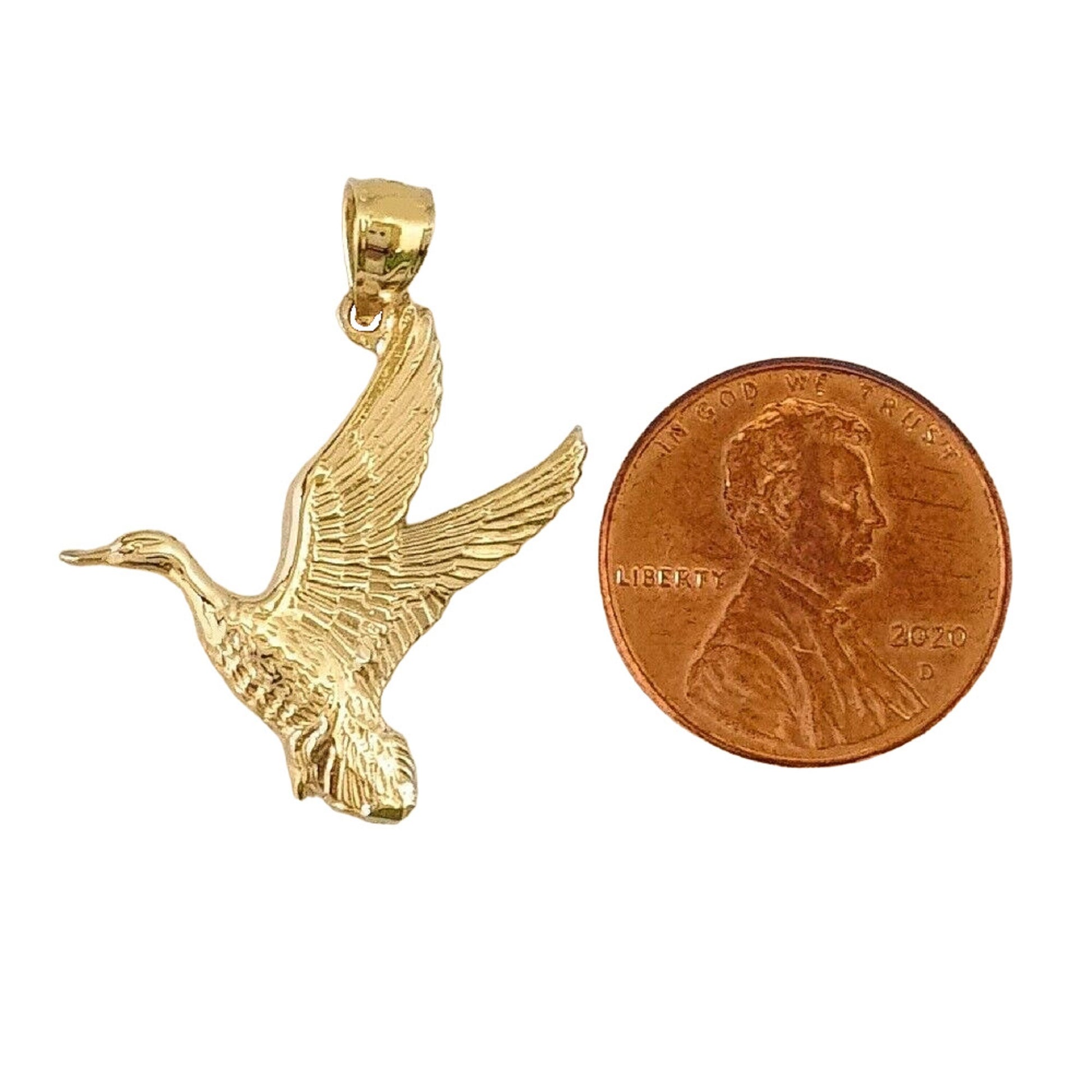 14K Yellow Gold Duck Mallard Waterfowl Bird Pendant