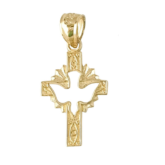 14K Yellow Gold Cross with Holy Dove Pendant