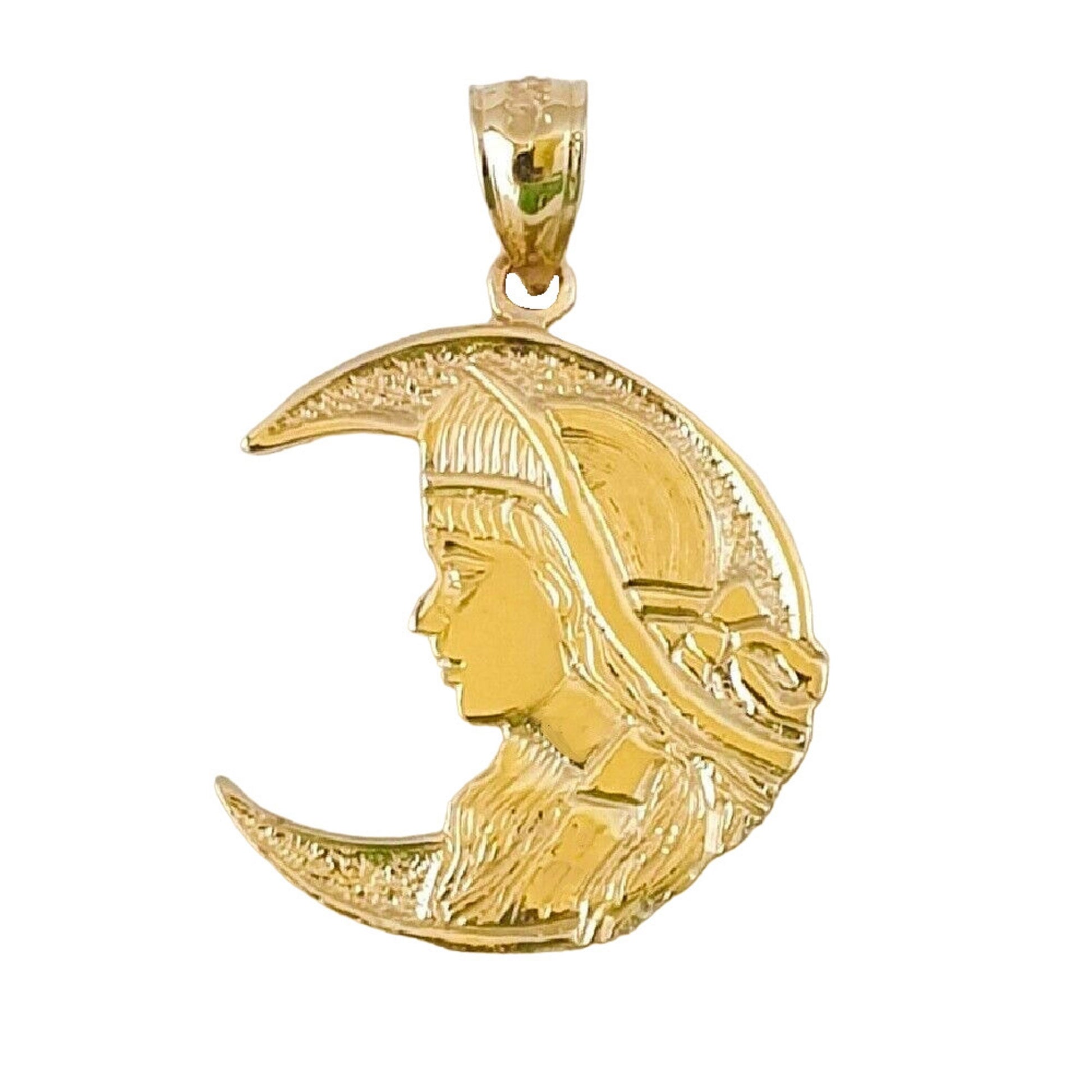 14K Yellow Gold Lady with Crescent Moon Pendant