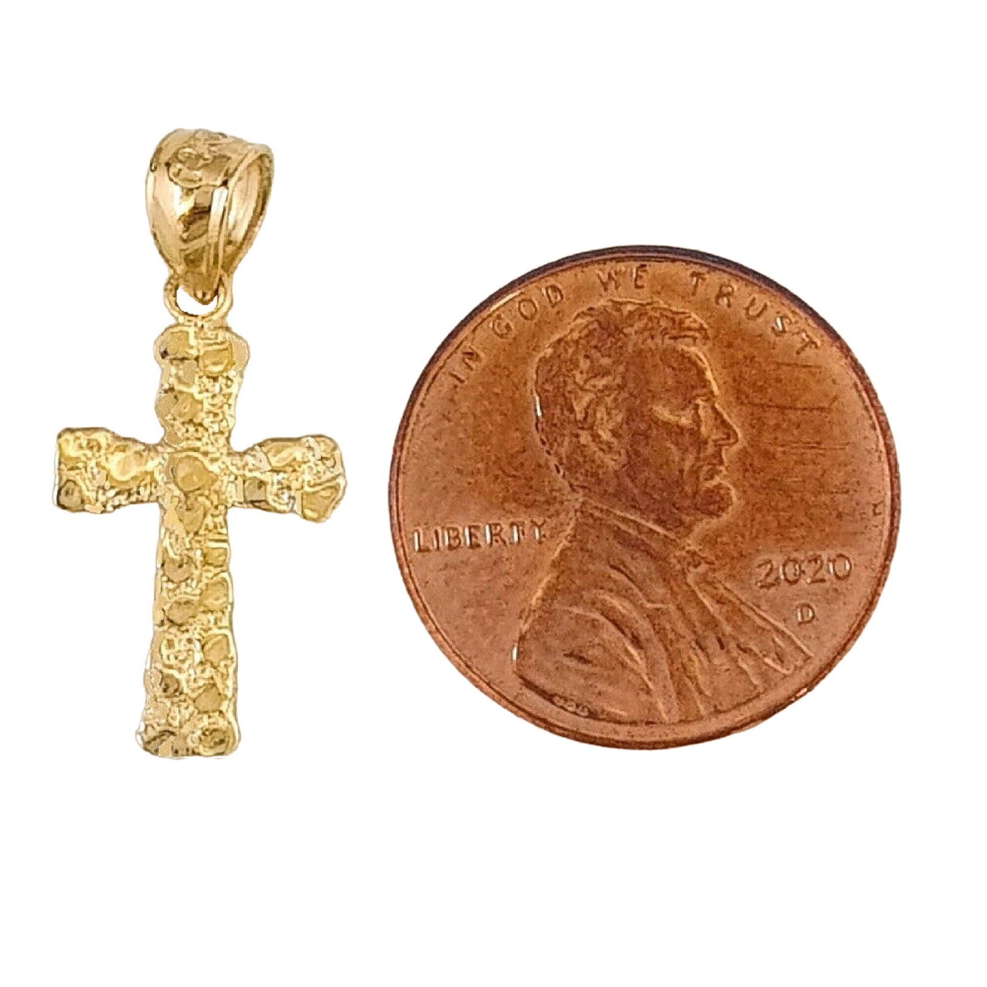 14K Yellow Gold Nugget Cross Pendant