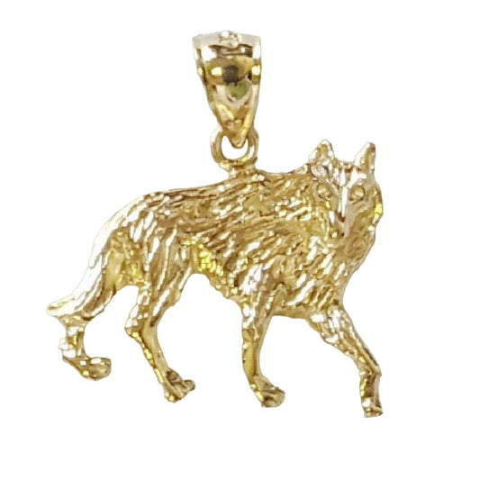 14K Yellow Gold Coyote Wolf Pendant