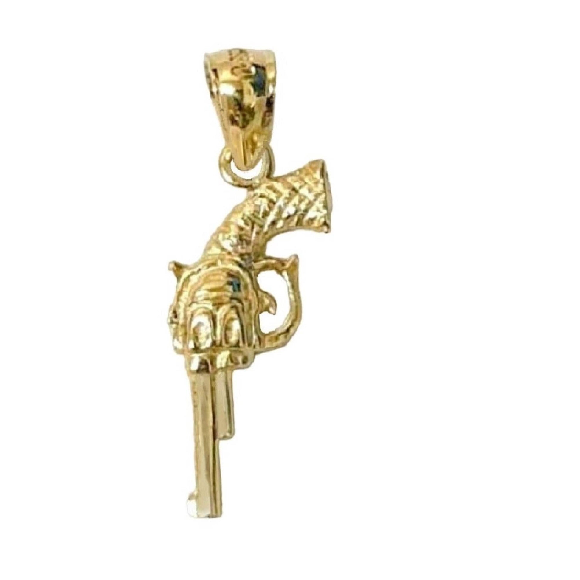 14K Yellow Gold REVOLVER GUN 3D (3 Dimensional) Solid Pendant