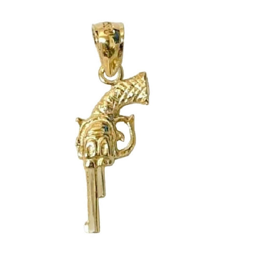 14K Yellow Gold REVOLVER GUN 3D (3 Dimensional) Solid Pendant
