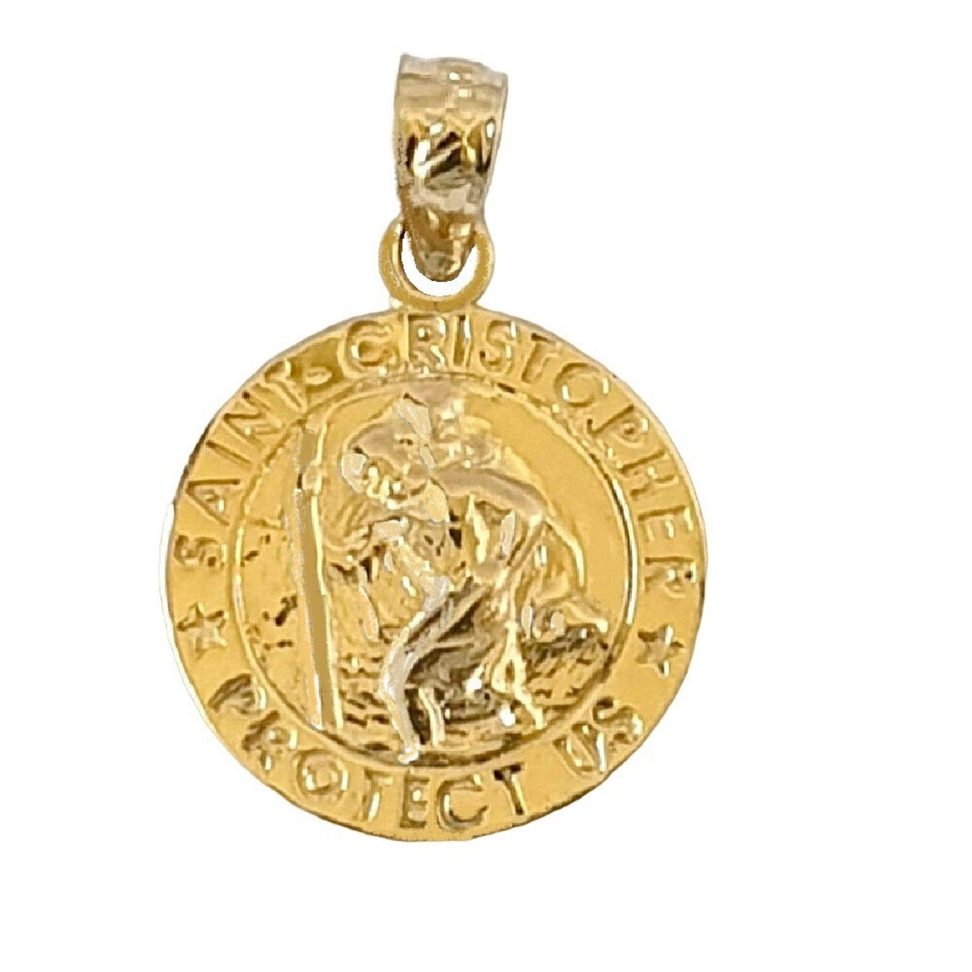 14K Yellow Gold Saint Christopher Protect Us Pendant