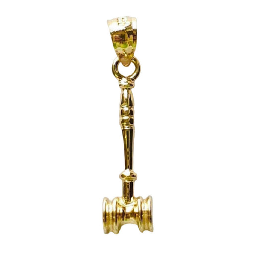 14K Yellow Gold Judges Gavel 3D Solid Pendant