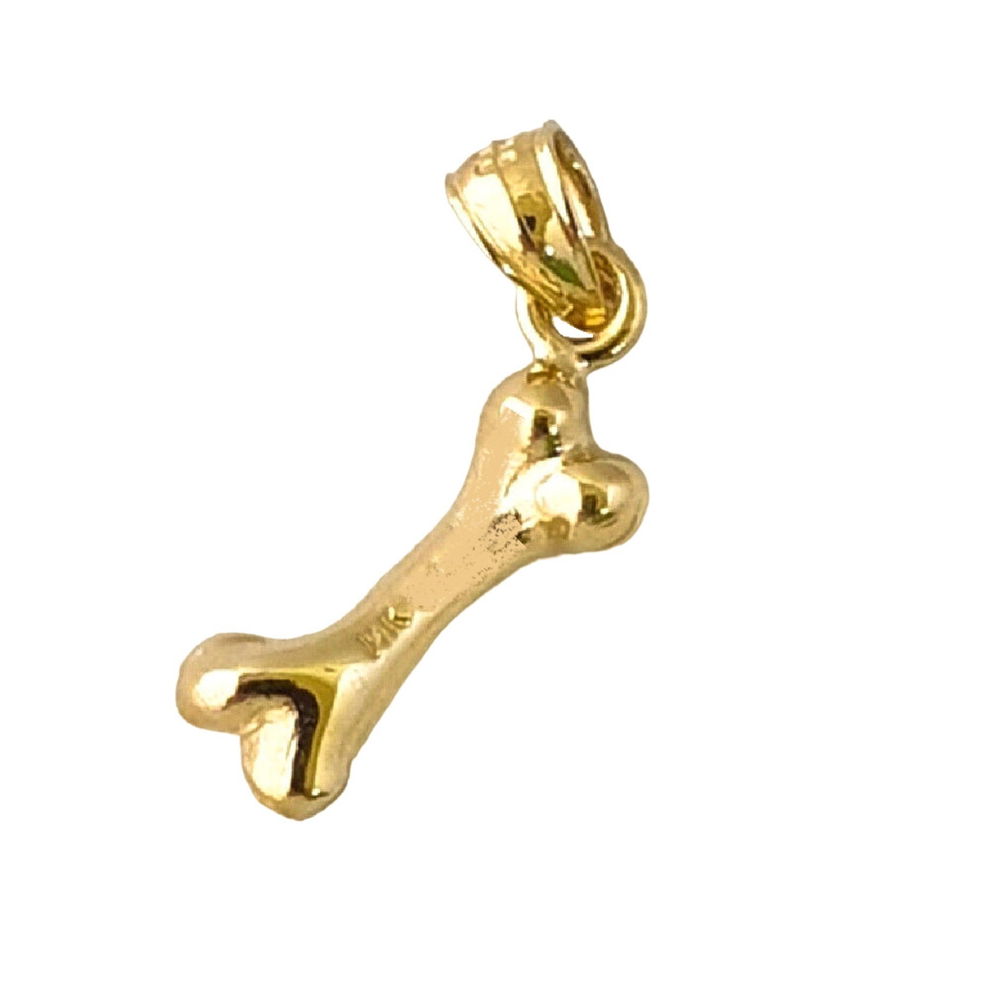 14K Yellow Gold Dog Bone 3D Solid Pendant
