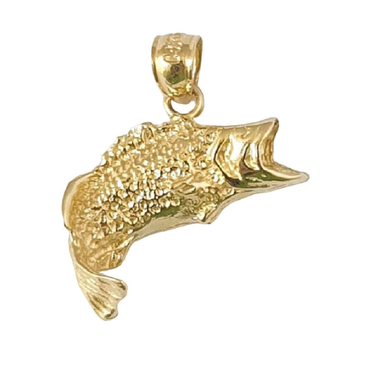 14K Yellow Gold Bass Fish Pendant