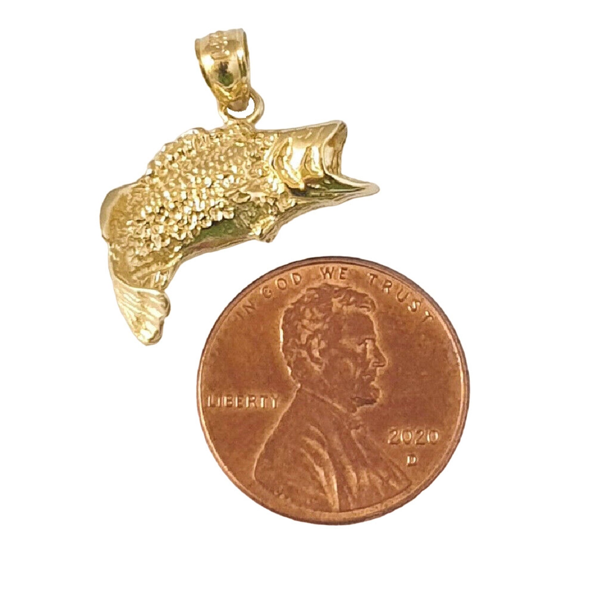 14K Yellow Gold Bass Fish Pendant