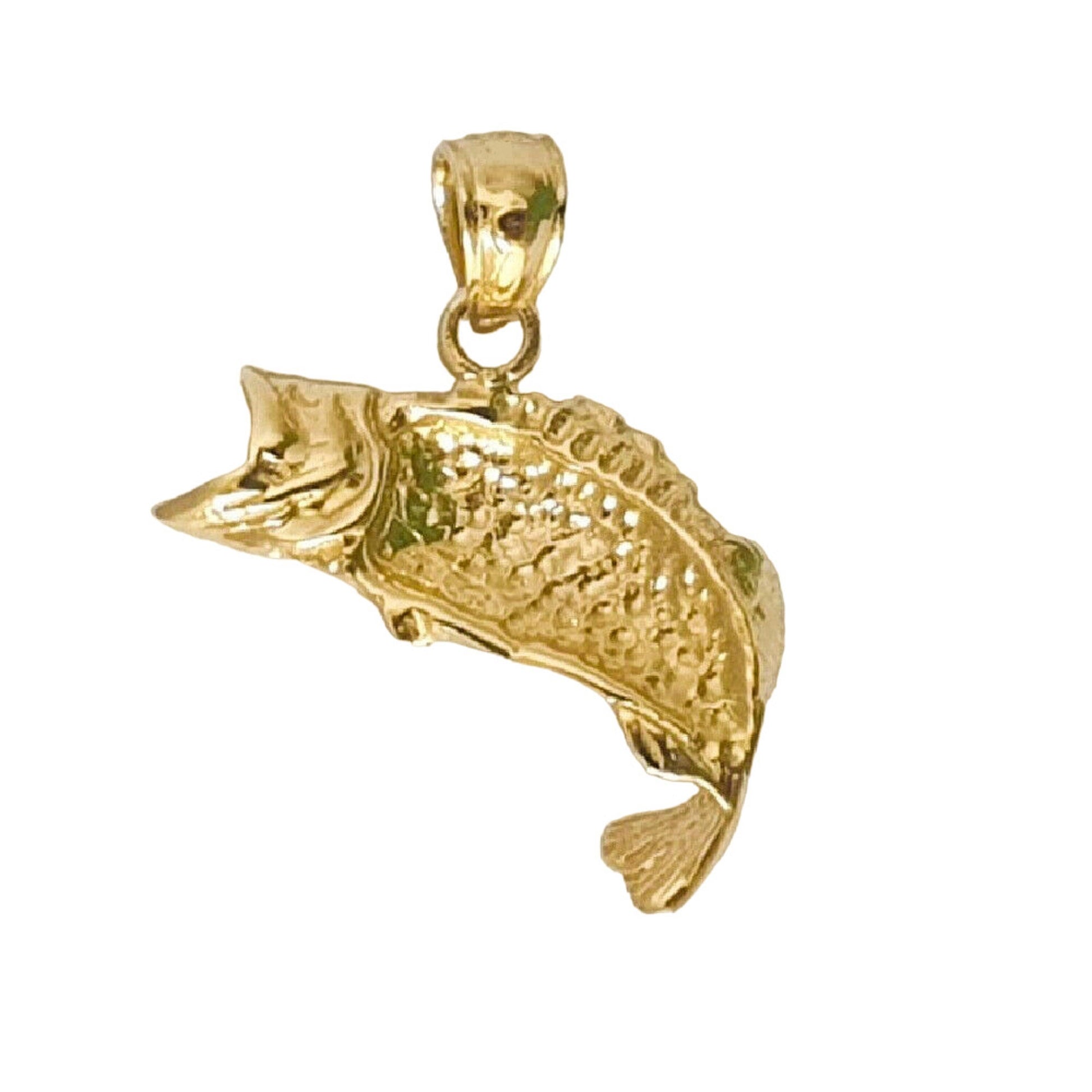 14K Yellow Gold Bass Fish Pendant