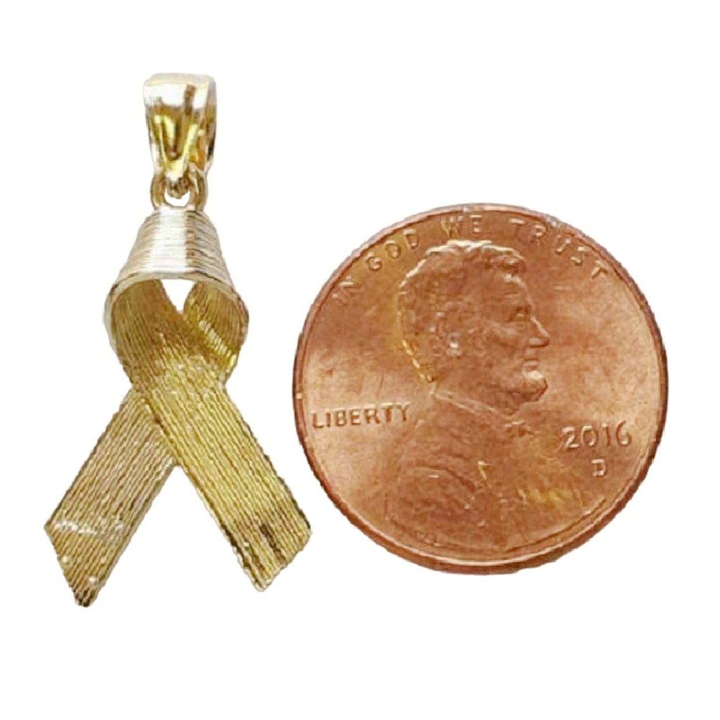 14K Yellow Gold Breast Cancer Awareness Ribbon Pendant