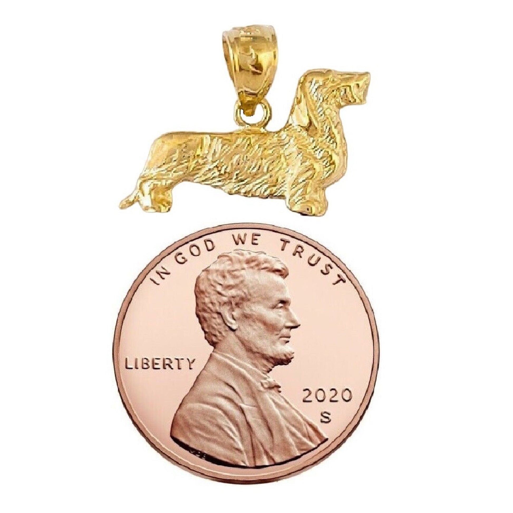 14k Yellow Gold Wire Haired Dachshund Dog Pendant Charm