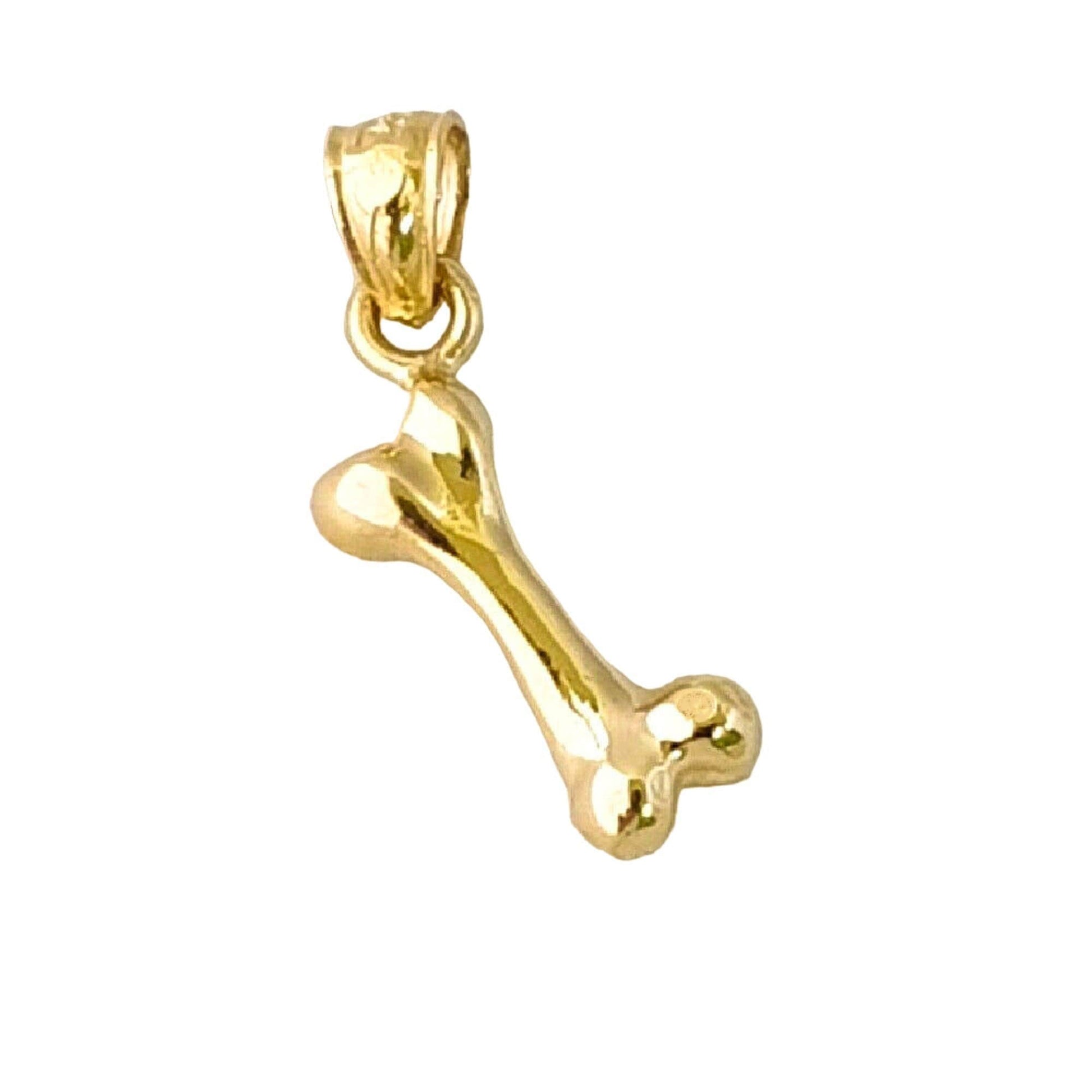 14K Yellow Gold Dog Bone 3D Solid Pendant