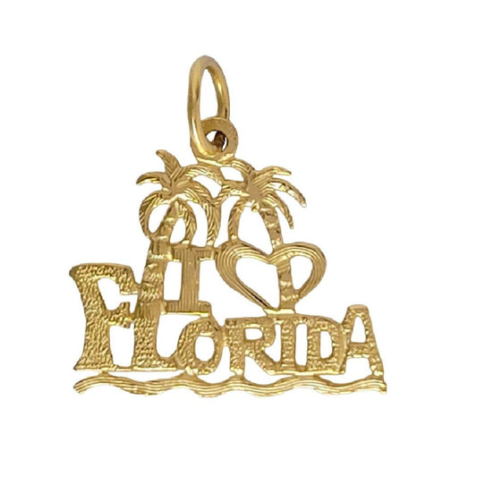 14k Yellow Gold I Love Florida Palm Trees Charm / Pendant