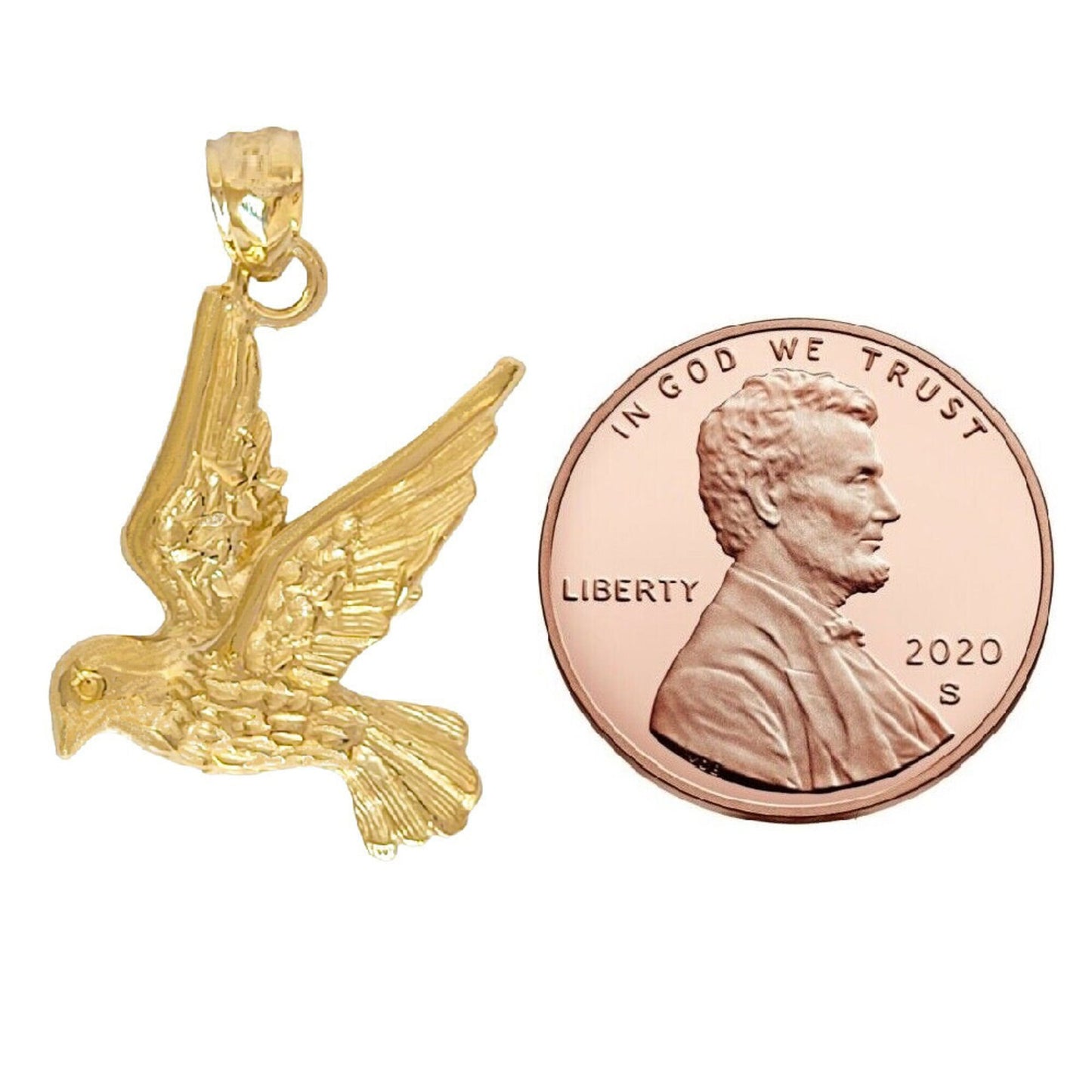 14K Yellow Gold Dove Bird Pendant