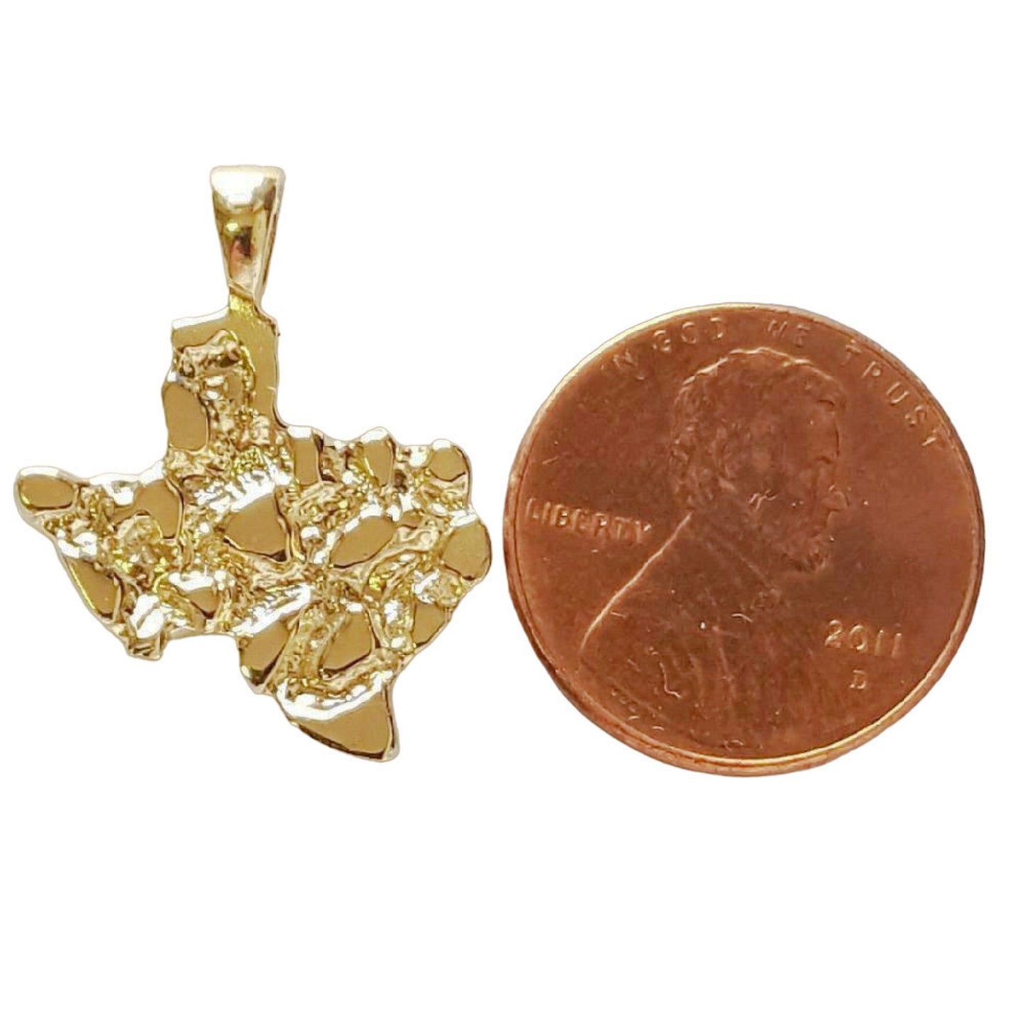 14K Yellow Gold Texas State Map Nugget Pendant
