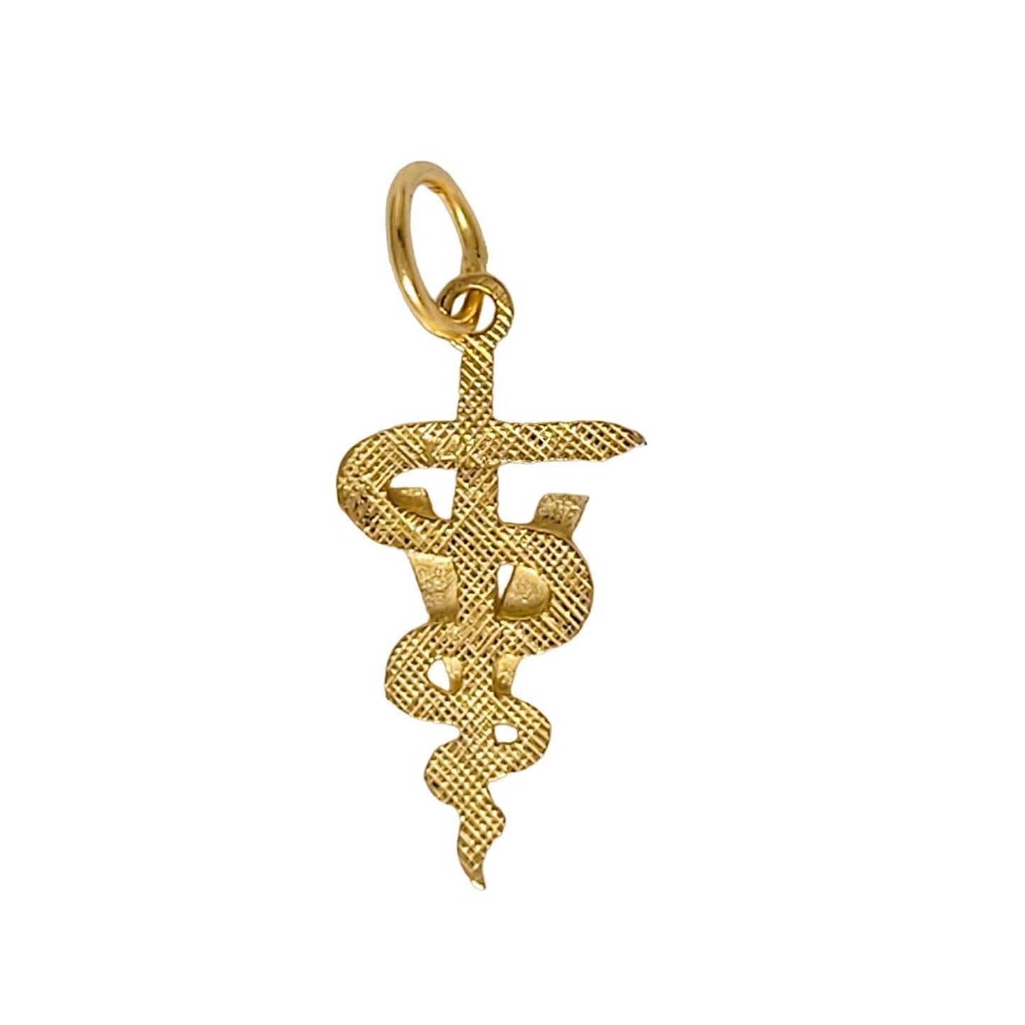 14k Yellow Gold Veterinary Caduceus Medical Symbol Charm Pendant