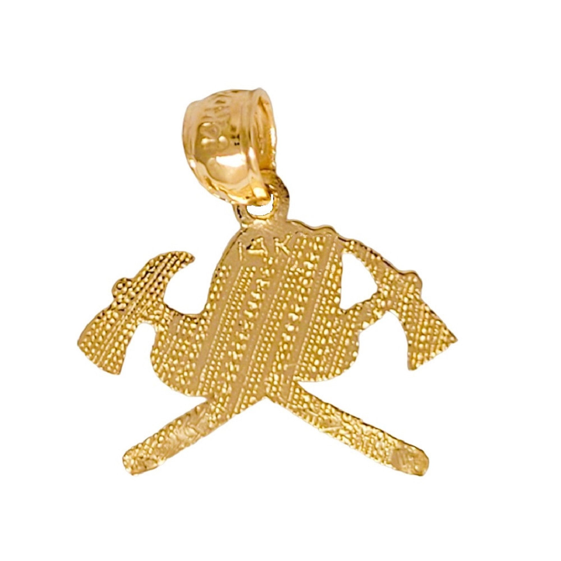 14k Yellow Gold Firefighter Fireman's Axe and Helmet Pendant