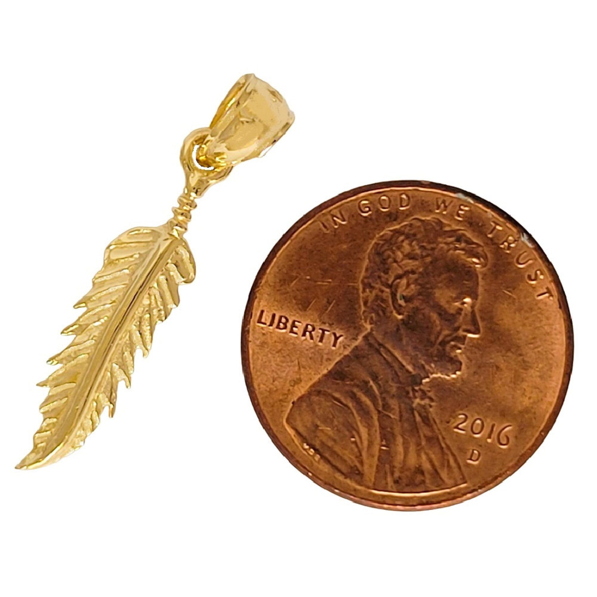 14K Yellow Gold Feather Pendant Charm