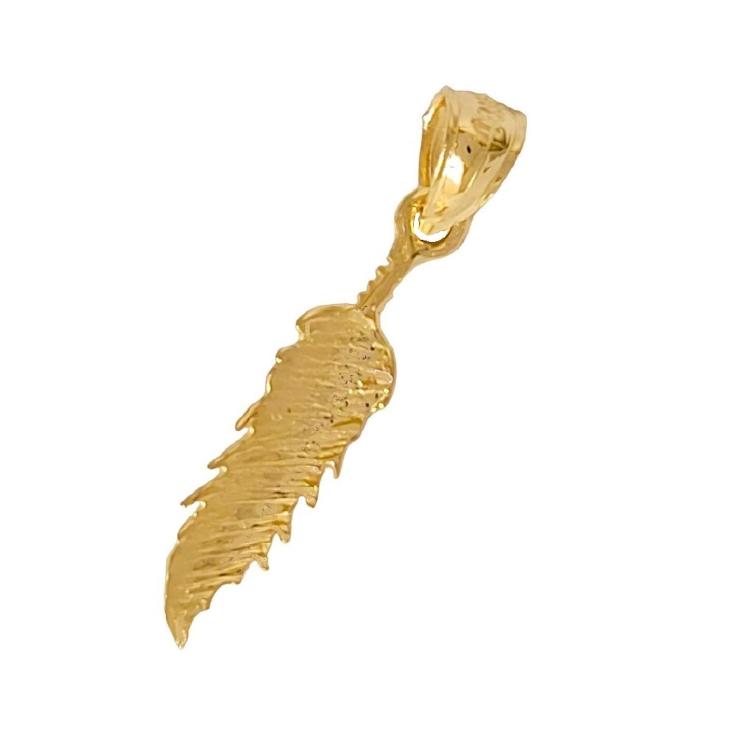 14K Yellow Gold Feather Pendant Charm