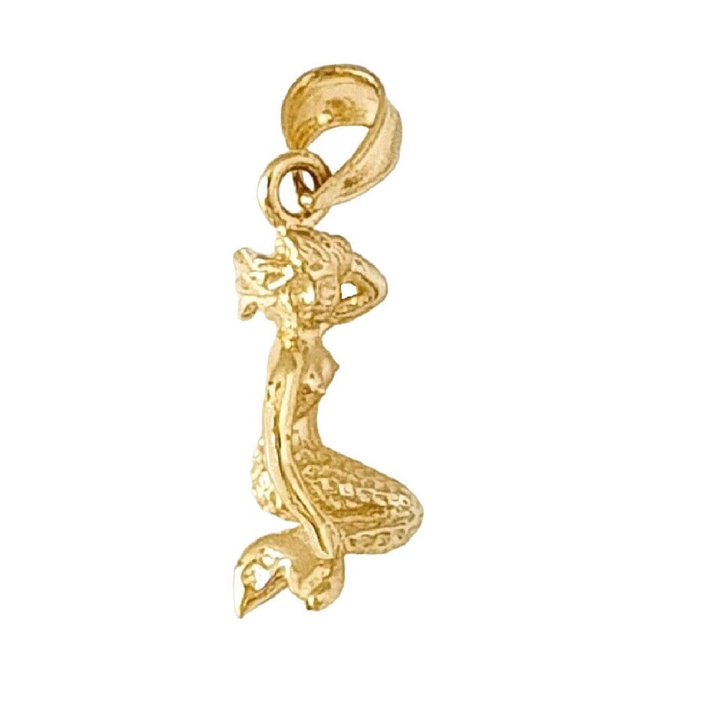 14K Yellow Gold Mermaid 3D Solid Pendant