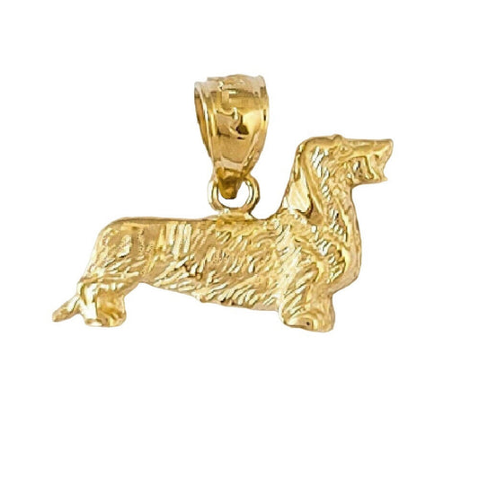 14k Yellow Gold Wire Haired Dachshund Dog Pendant Charm