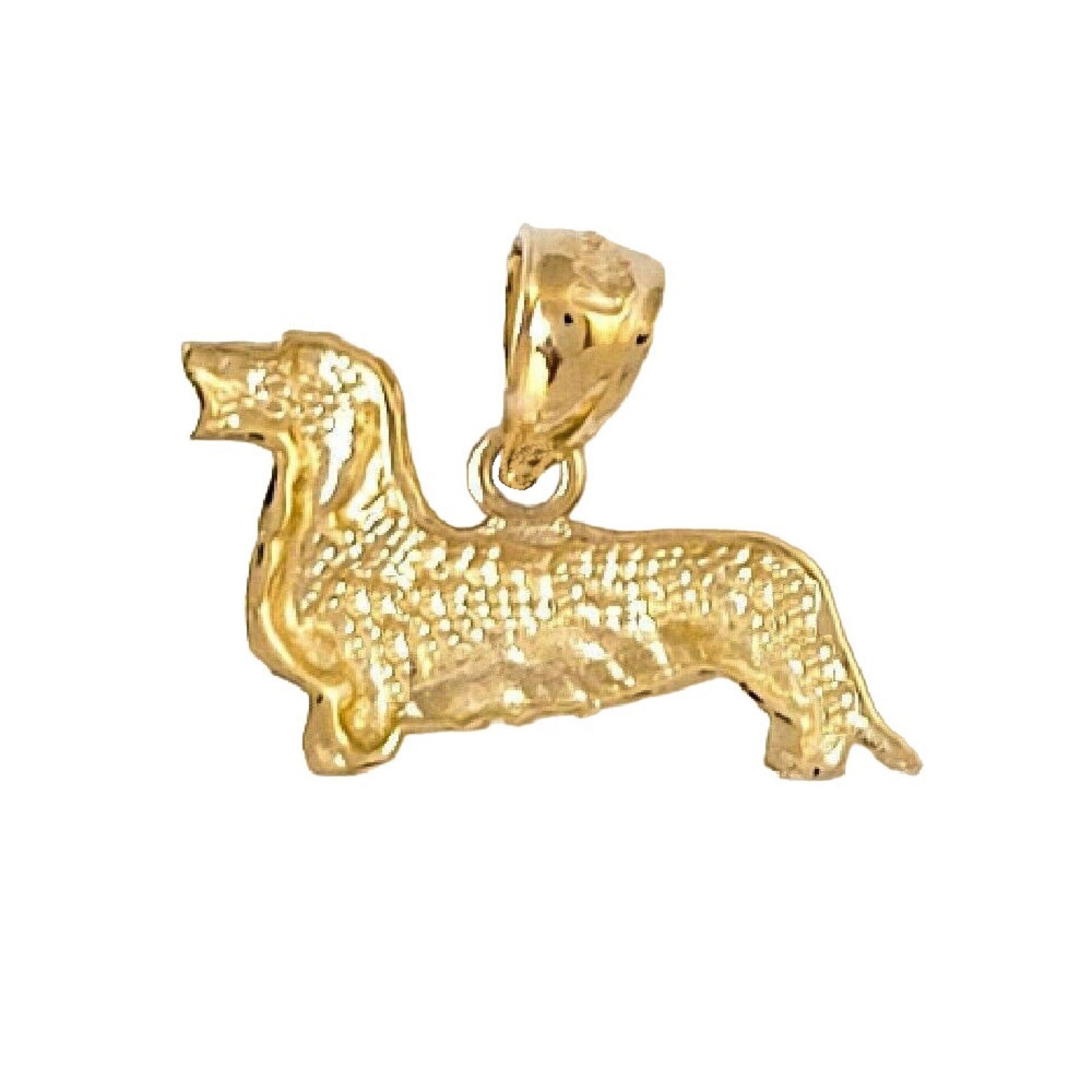 14k Yellow Gold Wire Haired Dachshund Dog Pendant Charm
