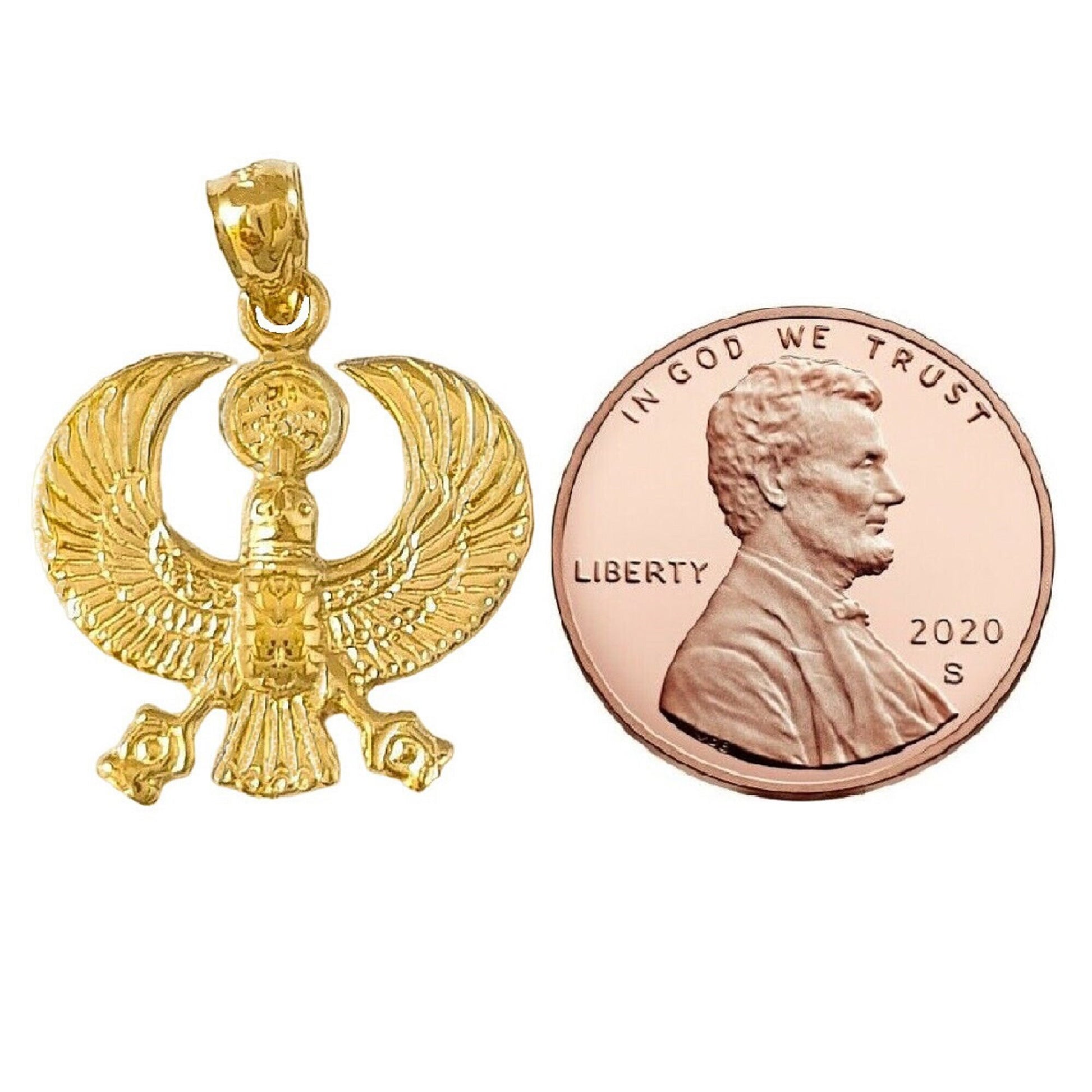 14K Yellow Gold Egyptian Phoenix Bird Pendant