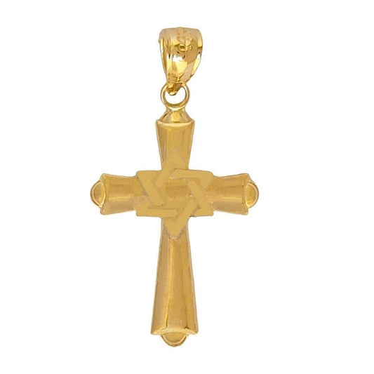 14k Yellow Gold Cross with Star of David Pendant