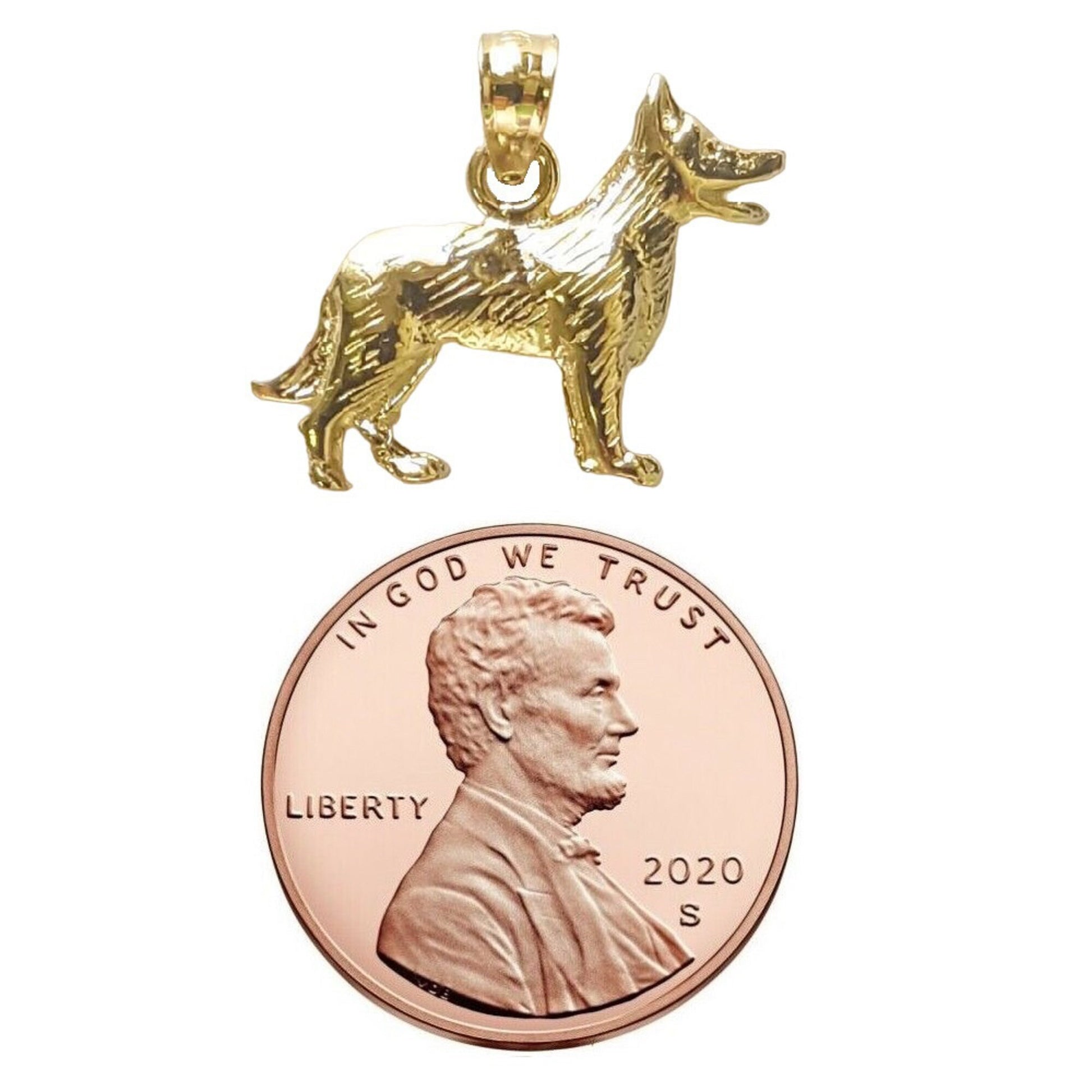 14K Yellow Gold German Shepherd Dog Pendant