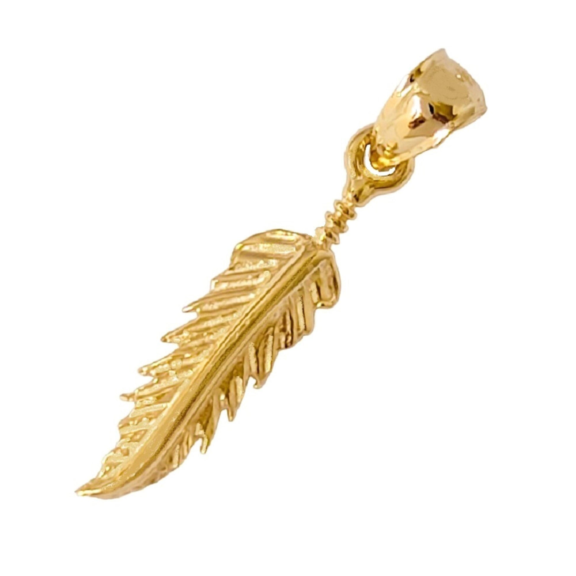 14K Yellow Gold Feather Pendant Charm