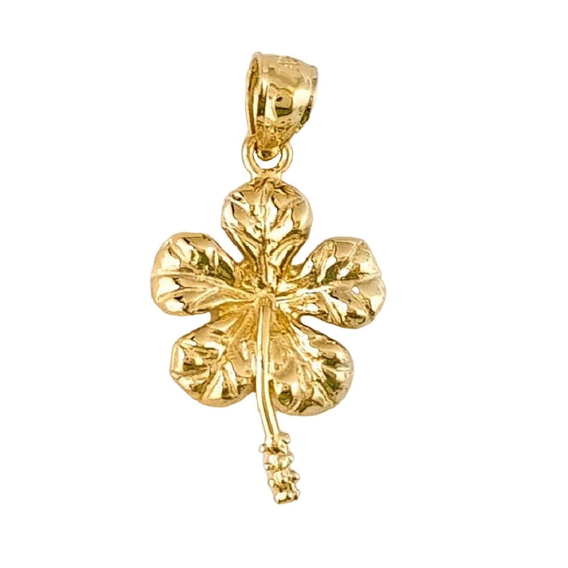 14K Yellow Gold Hawaiian Hibiscus Plumeria Flower Pendant