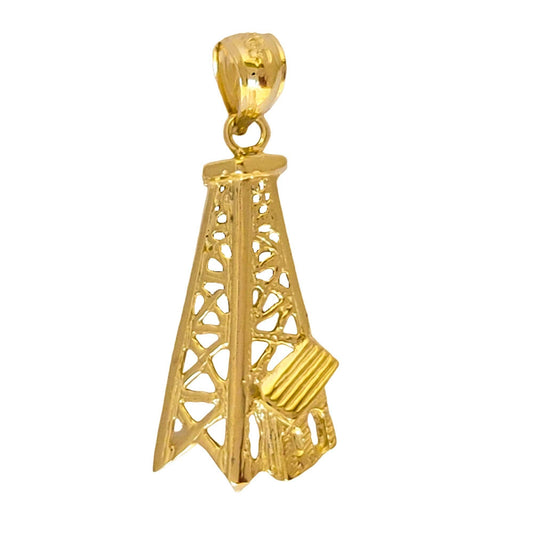 14K Yellow Gold Oil Well, Oil Rig Pendant