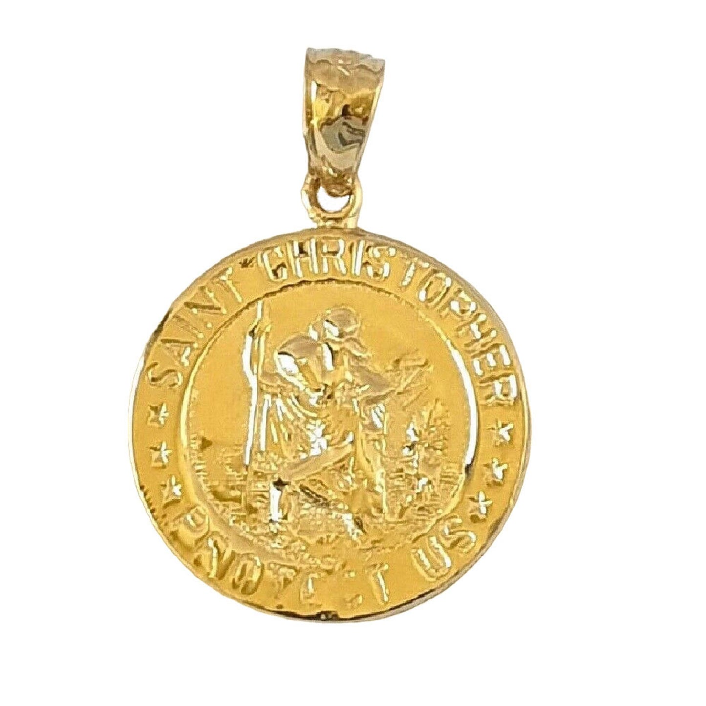 14K Yellow Gold Saint Christopher Protect Us Pendant