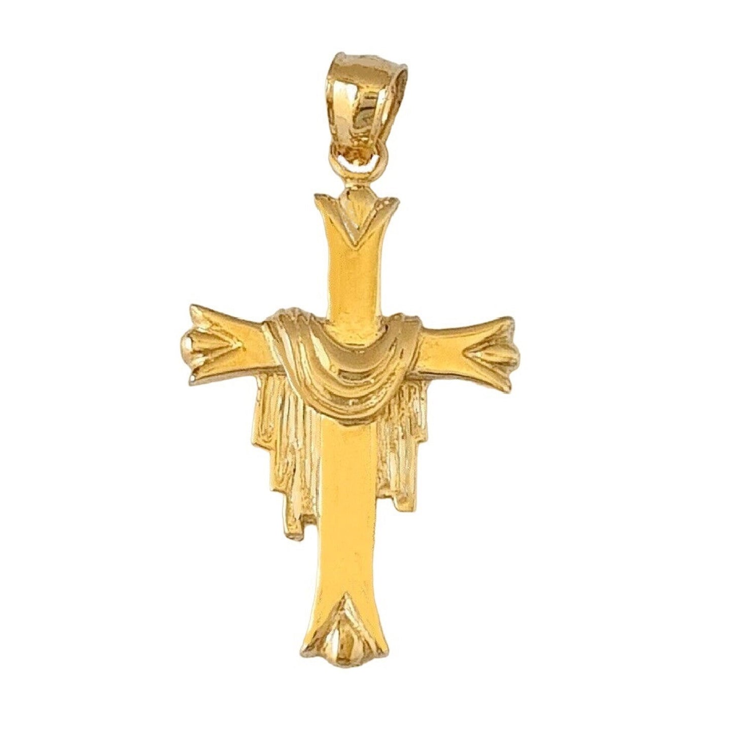 14K Yellow Gold Cross with Shroud Pendant